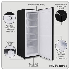 Baridi Freestanding Tall Freezer 177L Capacity – Black