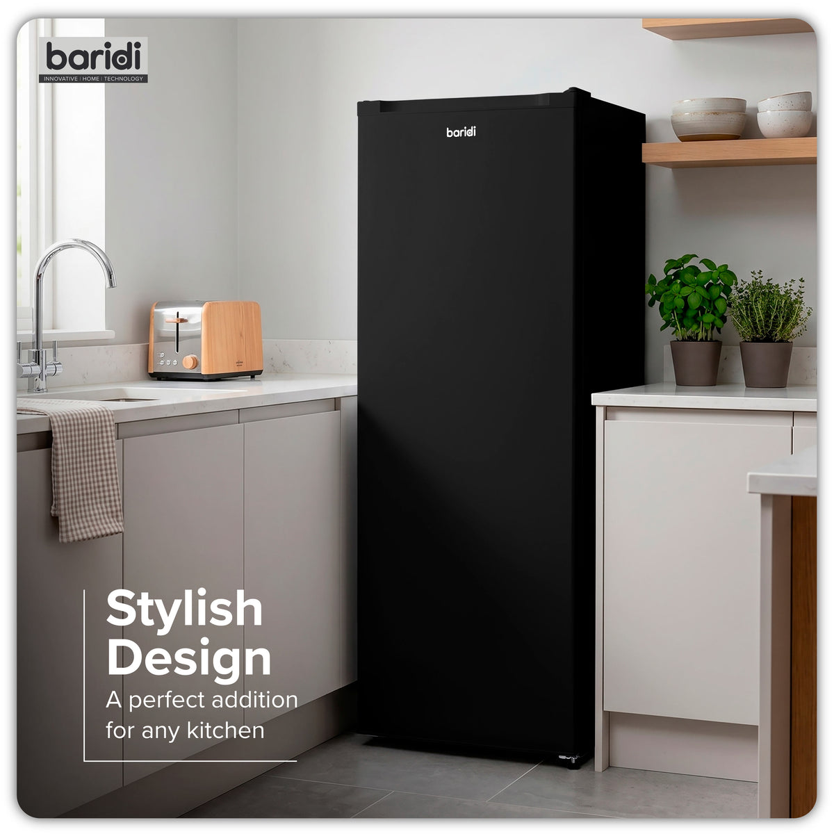 Baridi Freestanding Tall Freezer 177L Capacity – Black
