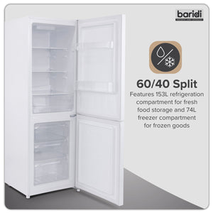 Baridi  60/40 Smart Frost Fridge Freezer 227L Capacity – White