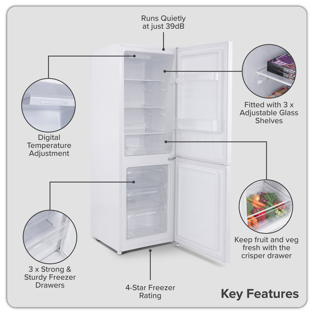 Baridi  60/40 Smart Frost Fridge Freezer 227L Capacity – White