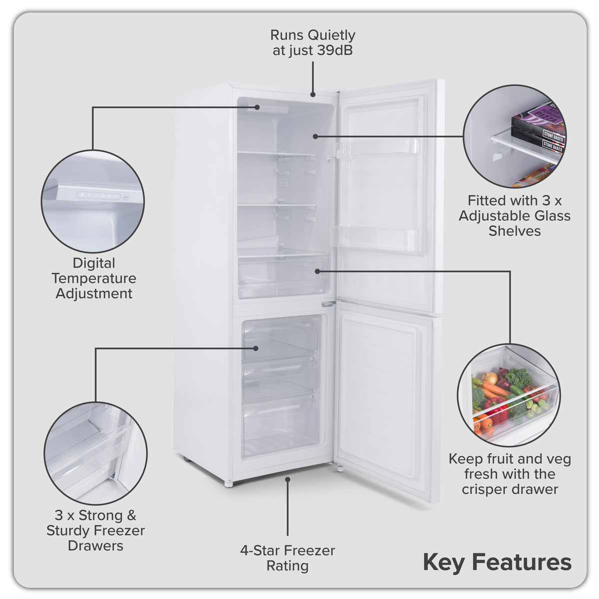Baridi  60/40 Smart Frost Fridge Freezer 227L Capacity – White