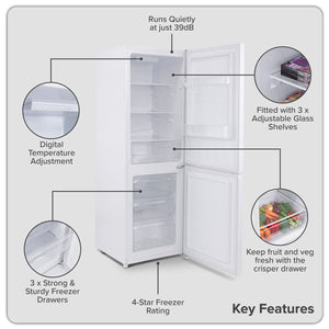 Baridi  60/40 Smart Frost Fridge Freezer 227L Capacity – White