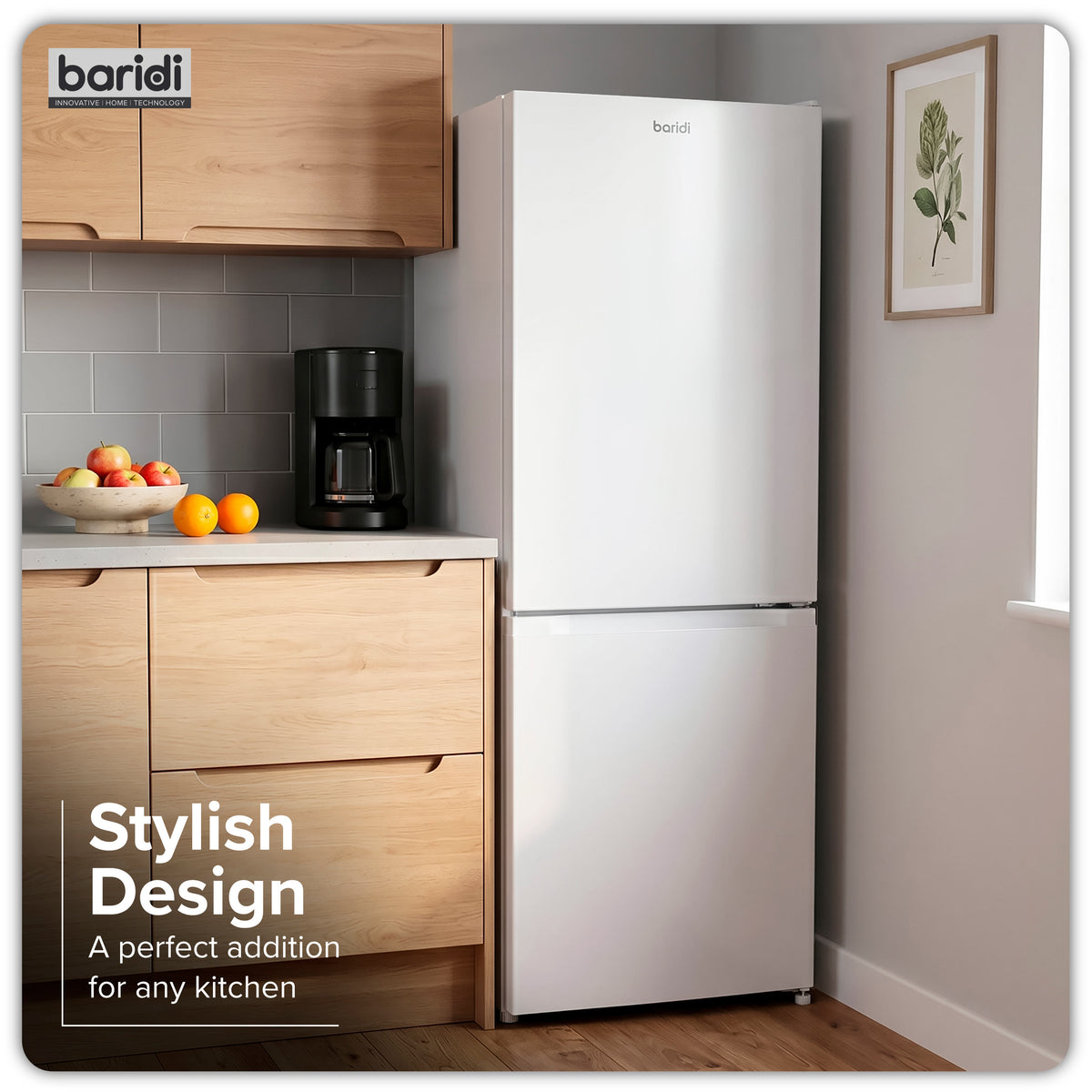 Baridi  60/40 Smart Frost Fridge Freezer 227L Capacity – White