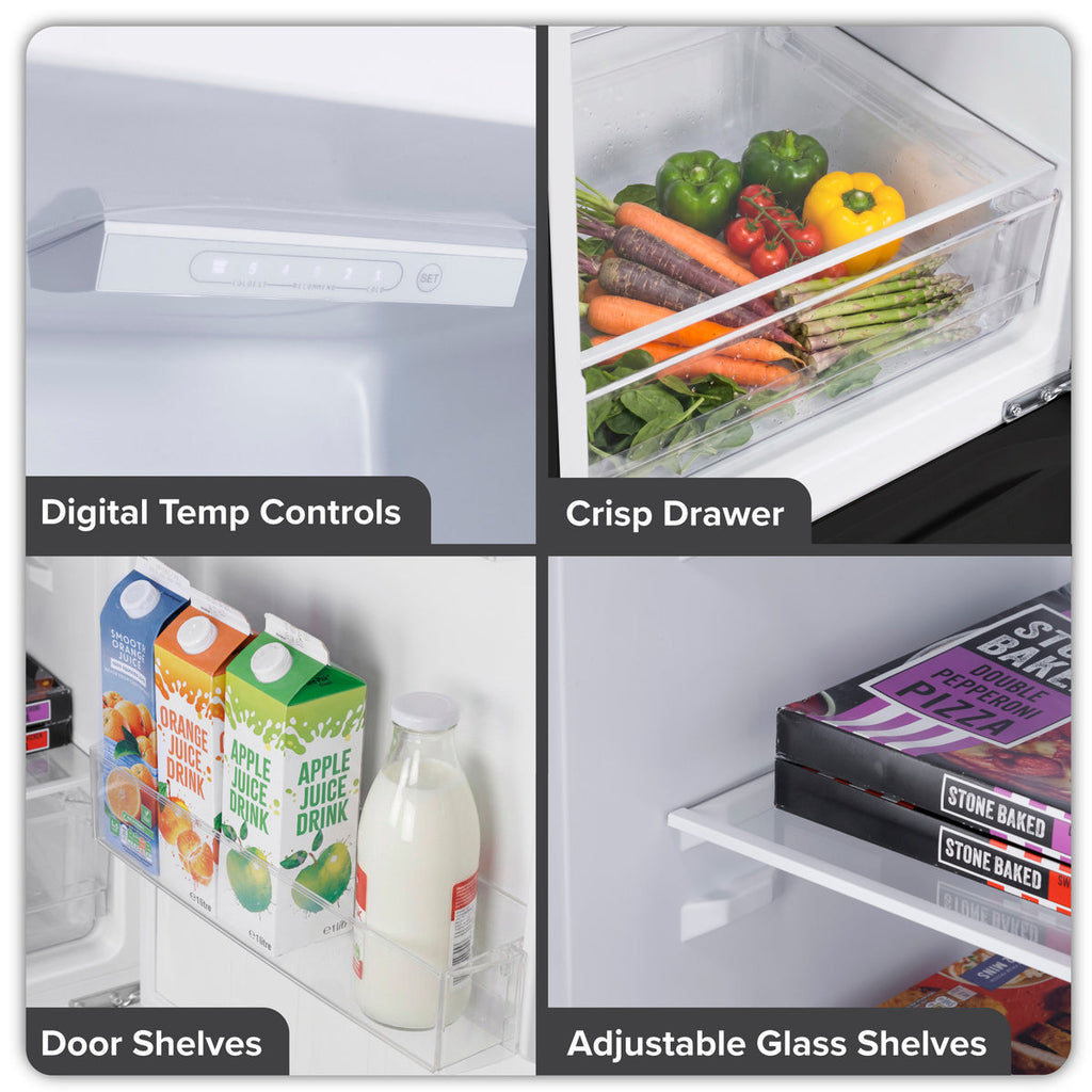 Baridi  60/40 Smart Frost Fridge Freezer, 227L Capacity, Black (DH327)