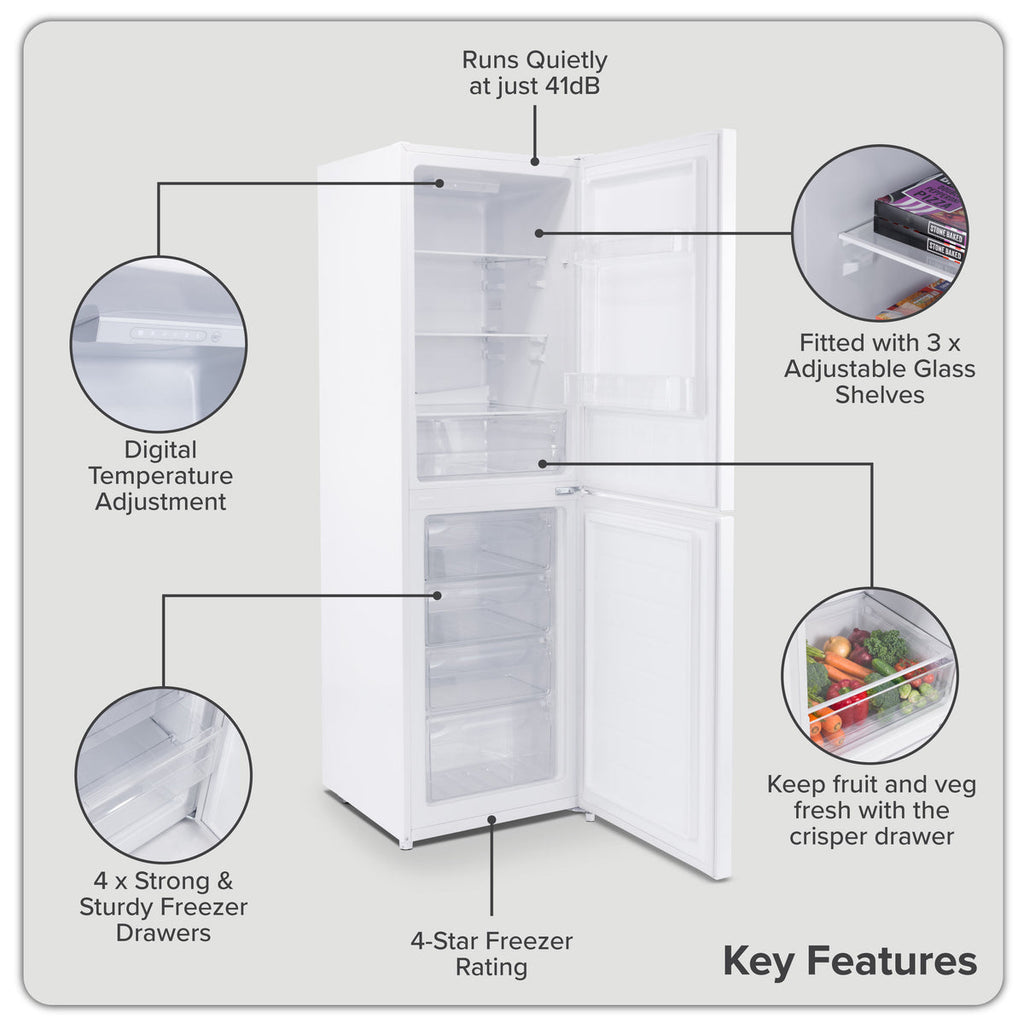 Baridi 50/50 Smart Frost Fridge Freezer 254L Capacity – White