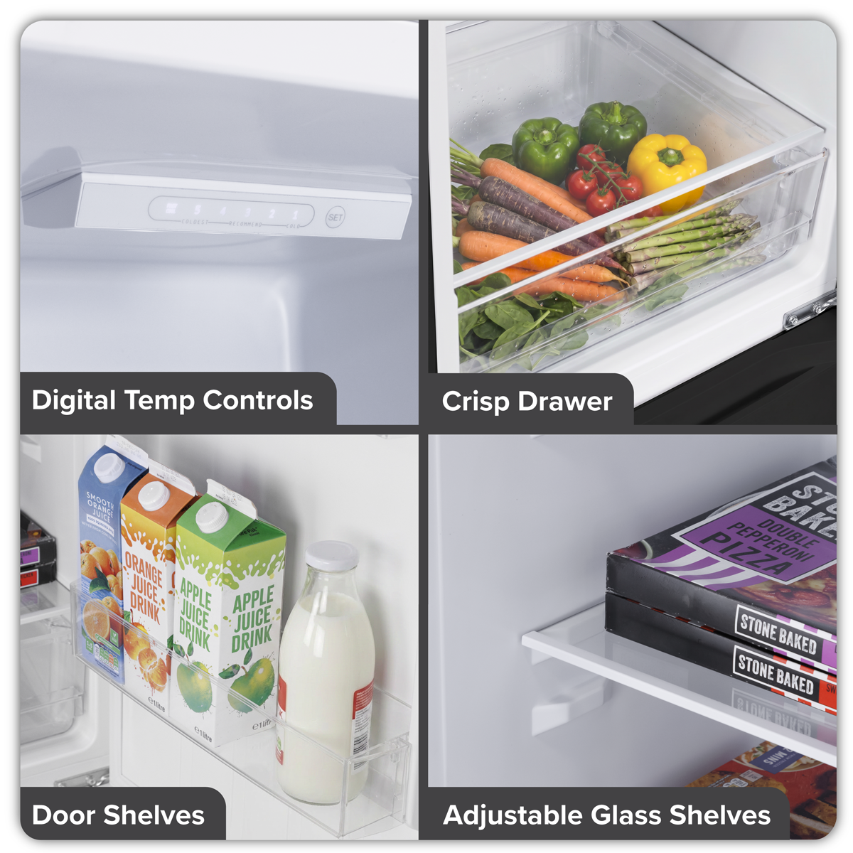 Baridi 50/50 Smart Frost Fridge Freezer 254L Capacity – Black