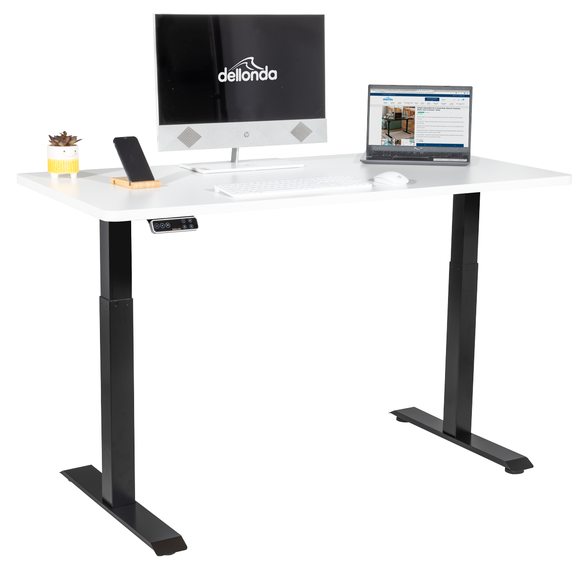 Dellonda White Electric Height Adjustable Standing Desk, 1400 x 700mm Dual Motor 100kg