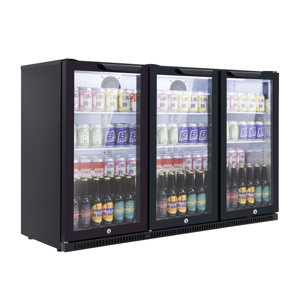 Baridi Back Bar Drinks Fridge/Cooler with Triple Hinged Door & Security Lock 307L - Black