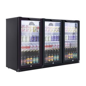 Baridi Back Bar Drinks Fridge/Cooler with Triple Hinged Door & Security Lock 307L - Black