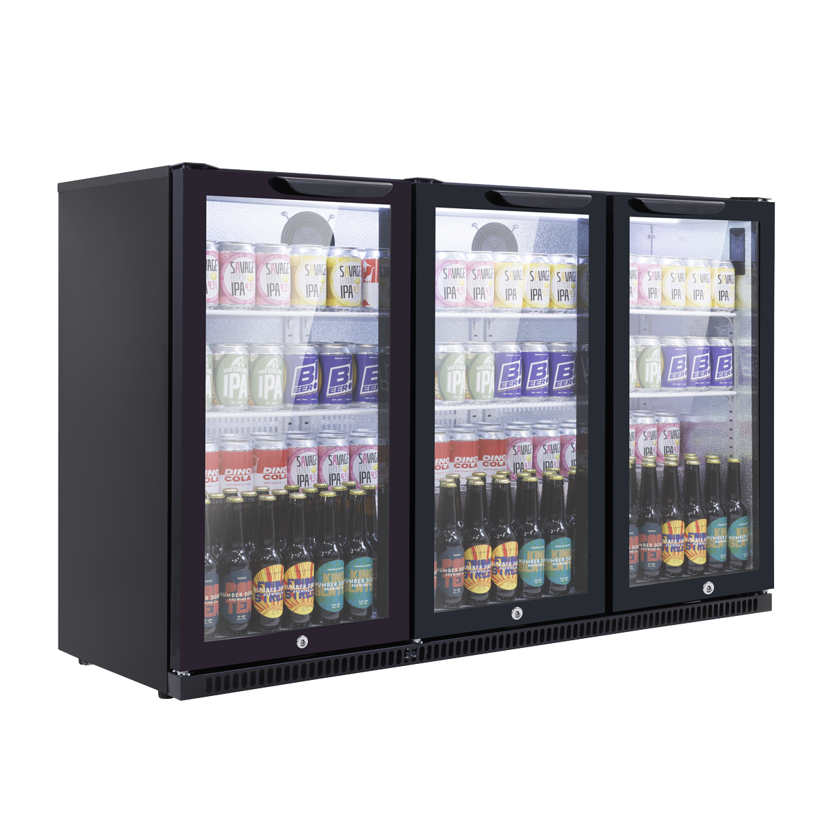 Baridi Back Bar Drinks Fridge/Cooler with Triple Hinged Door & Security Lock 307L - Black