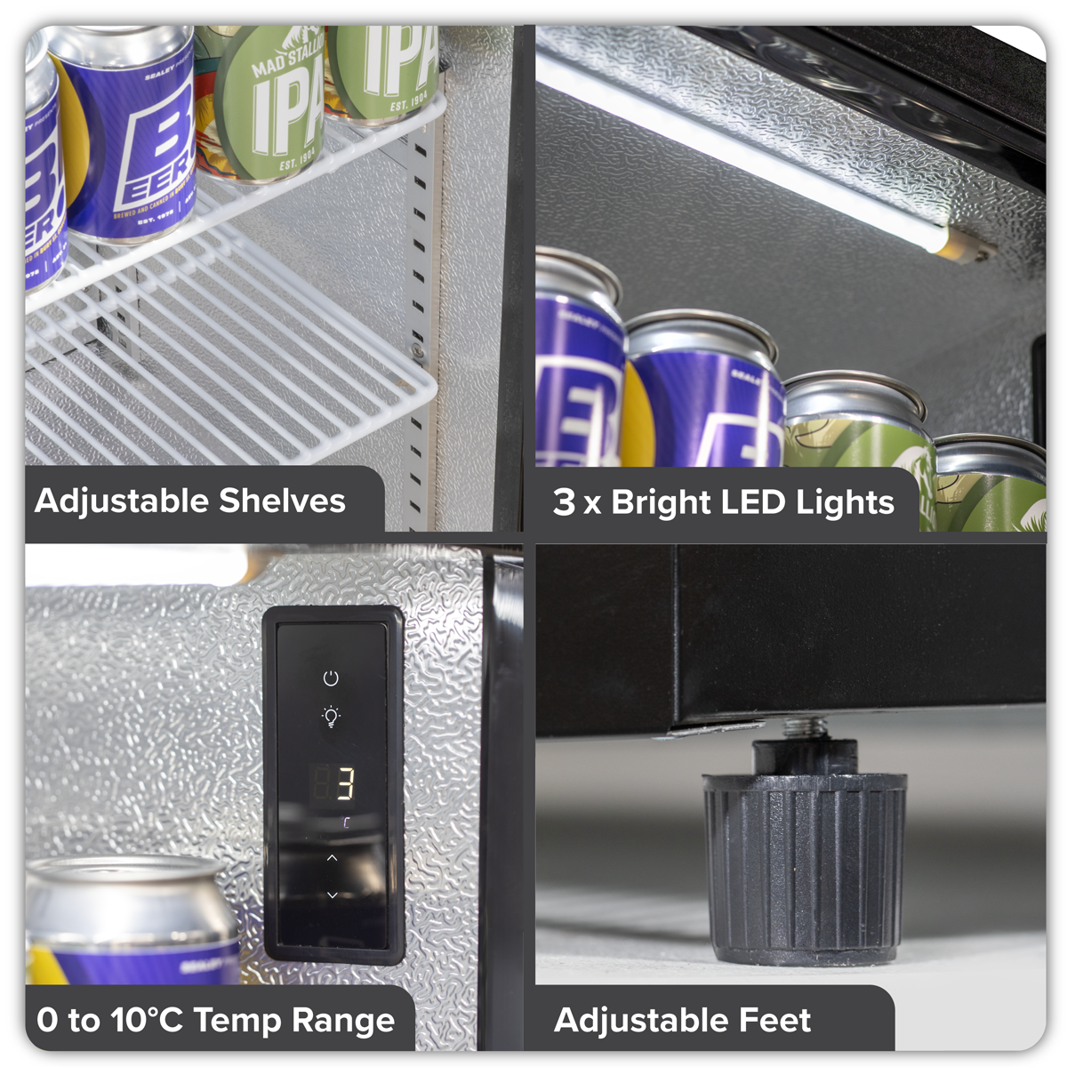 Baridi Back Bar Drinks Fridge/Cooler with Triple Hinged Door & Security Lock 307L - Black