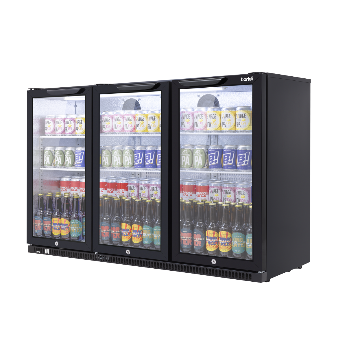 Baridi Back Bar Drinks Fridge/Cooler with Triple Hinged Door & Security Lock 307L - Black