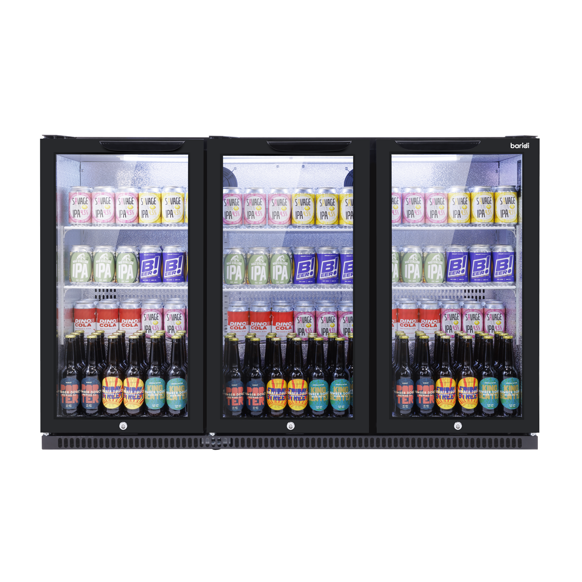 Baridi Back Bar Drinks Fridge/Cooler with Triple Hinged Door & Security Lock 307L - Black