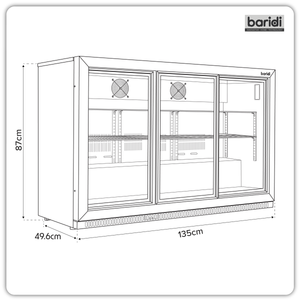Baridi Back Bar Drinks Fridge/Cooler with Triple Sliding Door & Security Lock 307L - Black