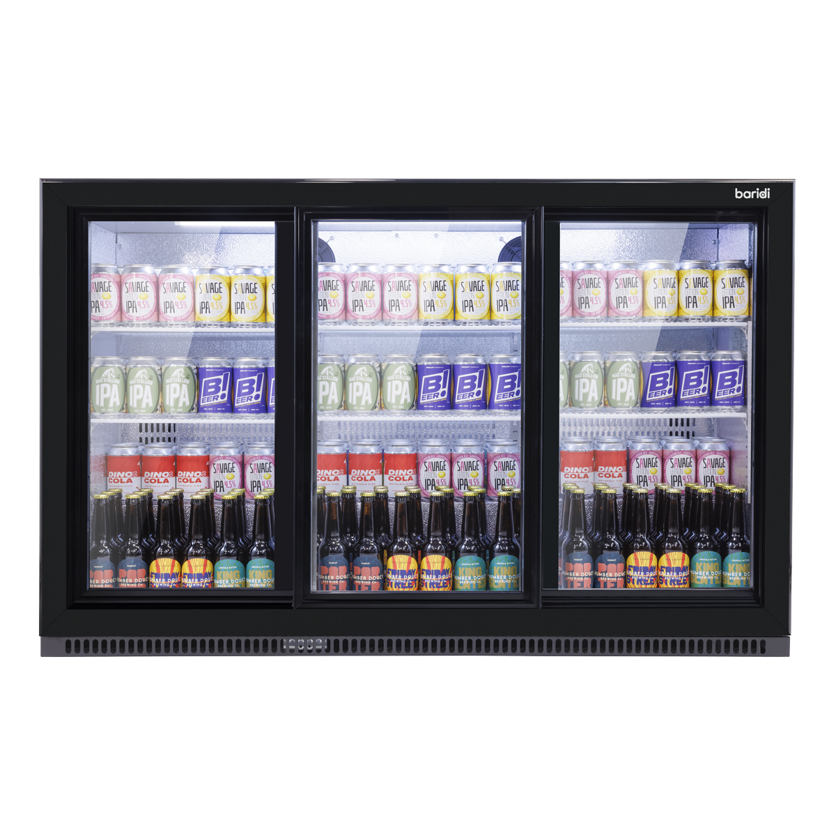 Baridi Back Bar Drinks Fridge/Cooler with Triple Sliding Door & Security Lock 307L - Black