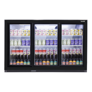 Baridi Back Bar Drinks Fridge/Cooler with Triple Sliding Door & Security Lock 307L - Black