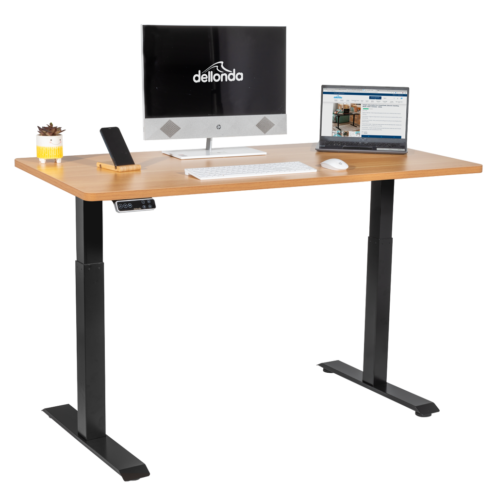 Dellonda Oak Electric Height Adjustable Standing Desk, 1400 x 700mm Dual Motor 100kg