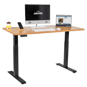Dellonda Oak Electric Height Adjustable Standing Desk, 1400 x 700mm Dual Motor 100kg