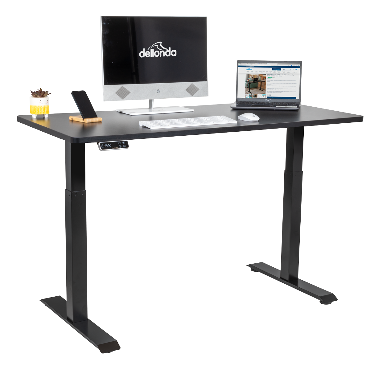 Dellonda Black Electric Height Adjustable Standing Desk, 1400 x 700mm Dual Motor 100kg