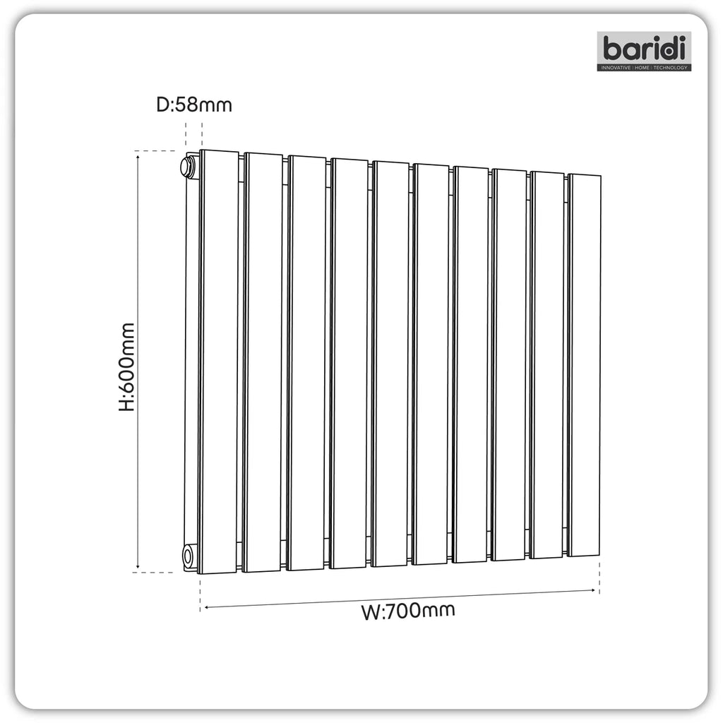 Baridi Horizontal Radiator Contemporary Double Flat Panel Design 600 x 700mm - White