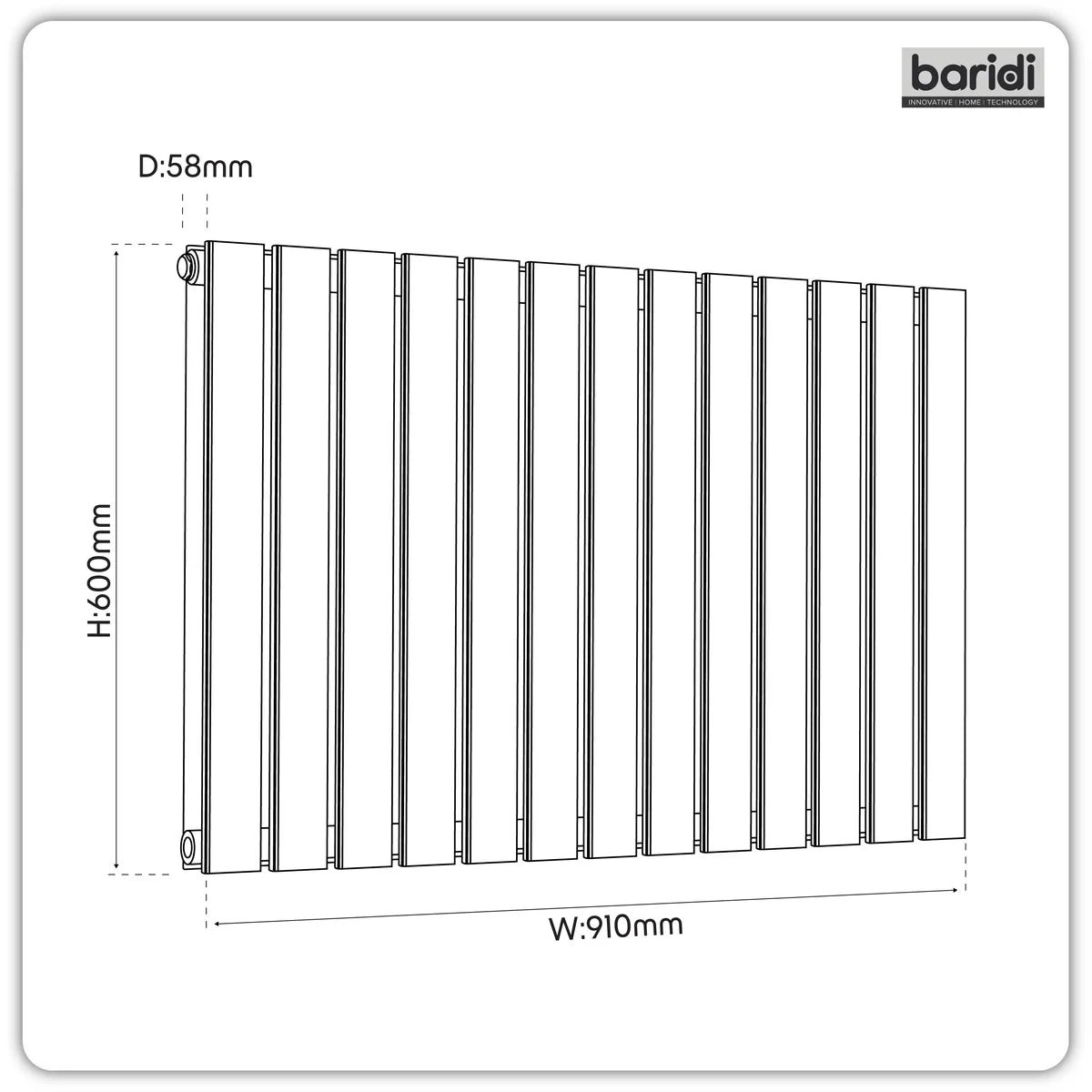 Baridi Horizontal Radiator Contemporary Double Flat Panel Design 600 x 910mm - White (Factory Refurbished A)