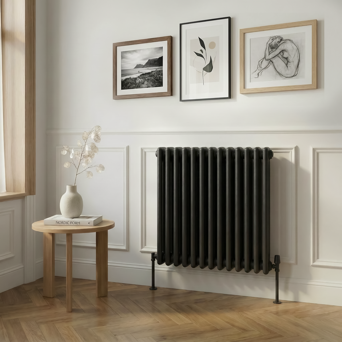 Baridi Horizontal Traditional 2 Column Radiator 600 x 607mm – Black