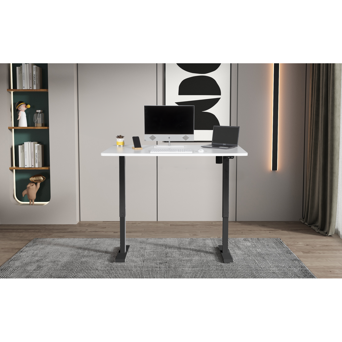 Dellonda Single Motor Height-Adjustable Desk, 140 x 70cm, White Desktop (DH36)