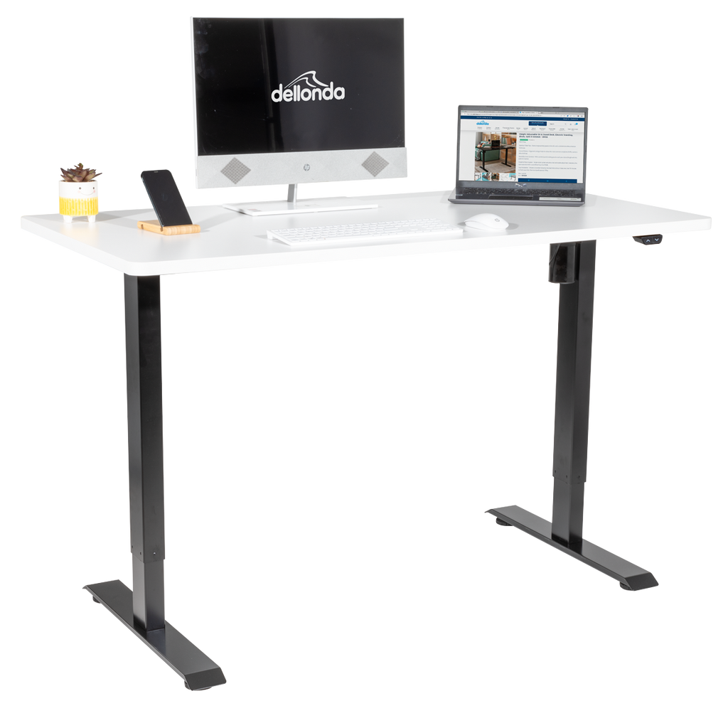 Dellonda Single Motor Height-Adjustable Desk, 140 x 70cm, White Desktop (DH36)