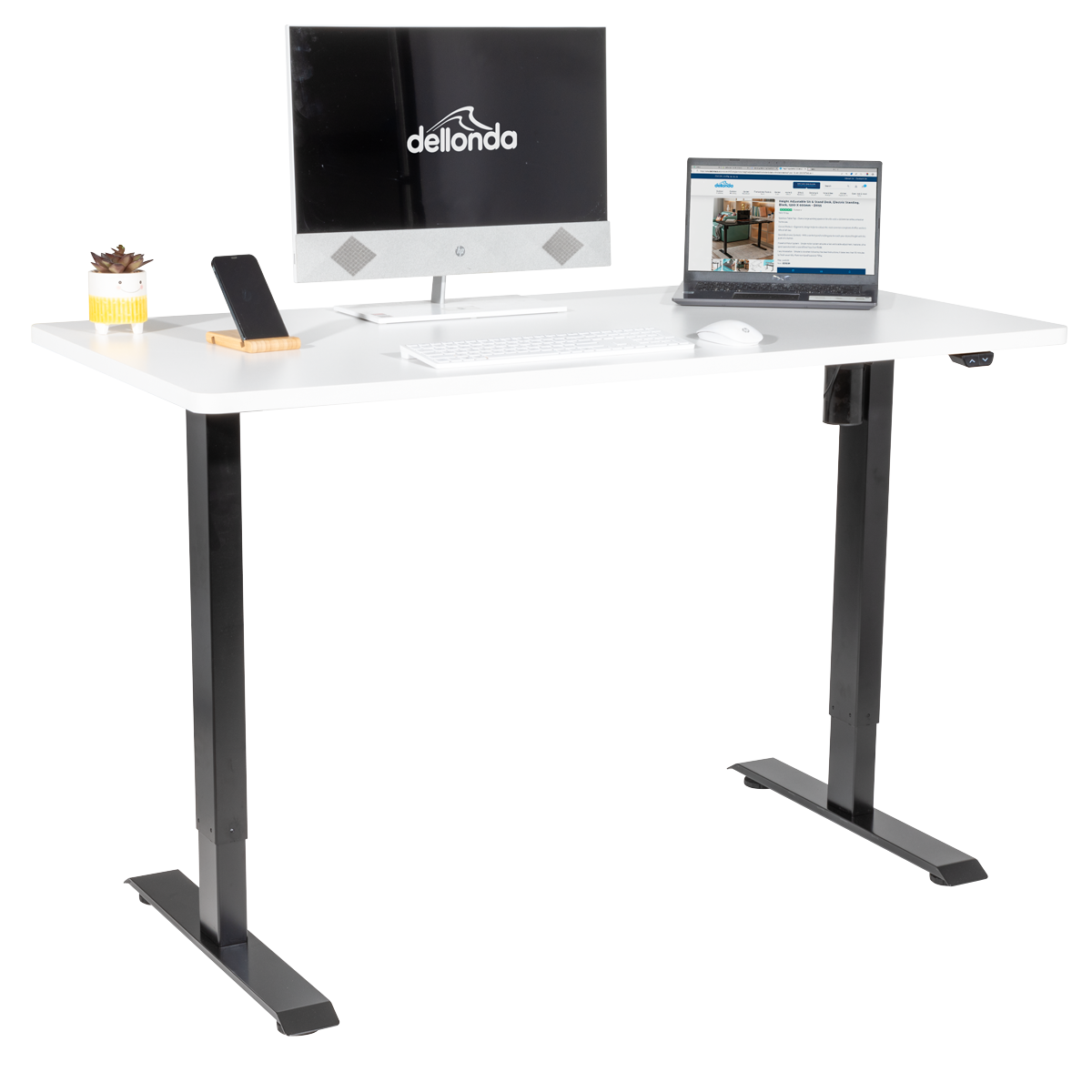 Dellonda Single Motor Height-Adjustable Desk, 140 x 70cm, White Desktop (DH36)