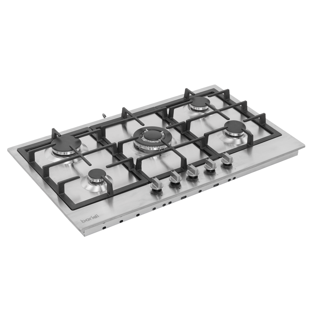 Baridi 90cm Gas Hob Stainless Steel with 5 Burners, Cast Iron Supports & Auto Ignition 11kW