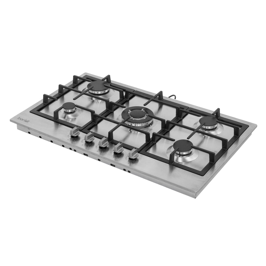 Baridi 90cm Gas Hob Stainless Steel with 5 Burners, Cast Iron Supports & Auto Ignition 11kW