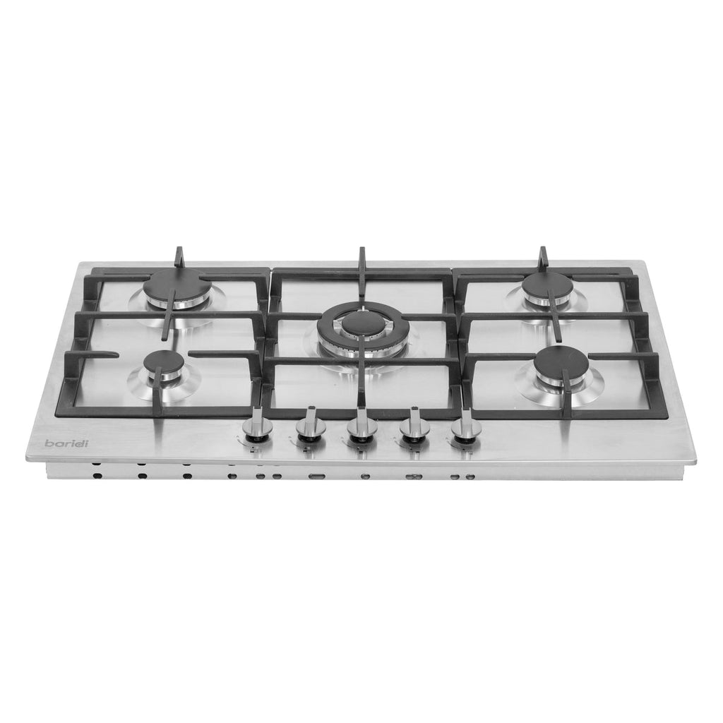 Baridi 90cm Gas Hob Stainless Steel with 5 Burners, Cast Iron Supports & Auto Ignition 11kW