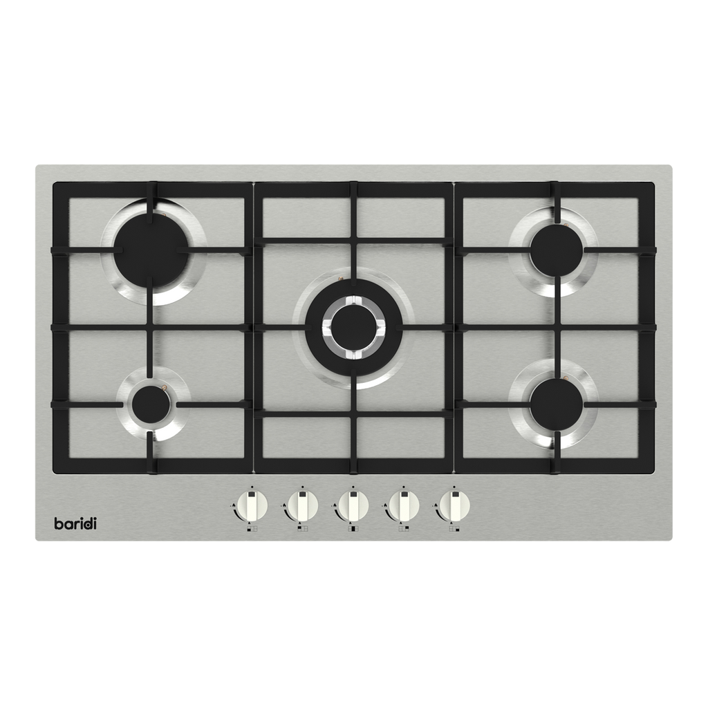 Baridi 90cm Gas Hob Stainless Steel with 5 Burners, Cast Iron Supports & Auto Ignition 11kW