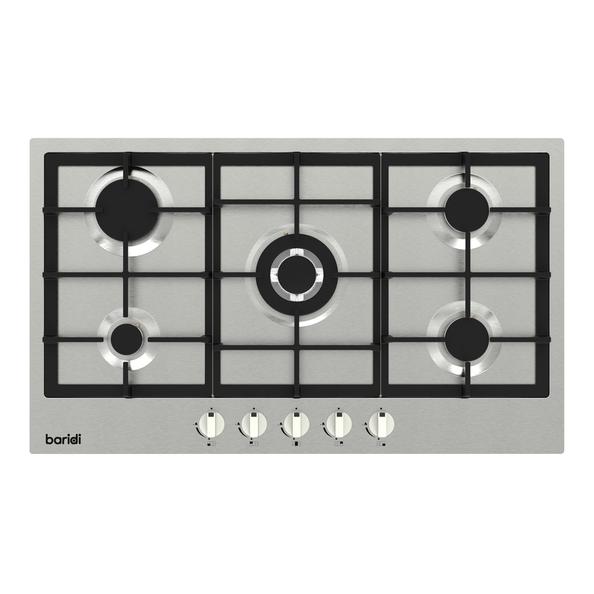 Baridi 90cm Gas Hob Stainless Steel with 5 Burners, Cast Iron Supports & Auto Ignition 11kW
