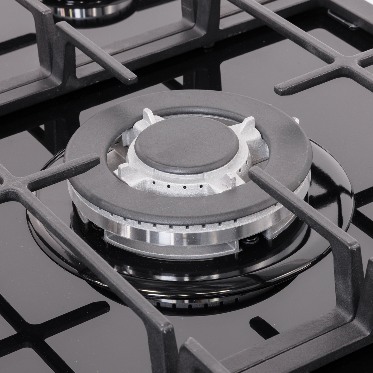 Baridi 90cm Gas Hob Black Glass with 5 Burners, Cast Iron Supports & Auto Ignition 11kW