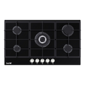 Baridi 90cm Gas Hob Black Glass with 5 Burners, Cast Iron Supports & Auto Ignition 11kW