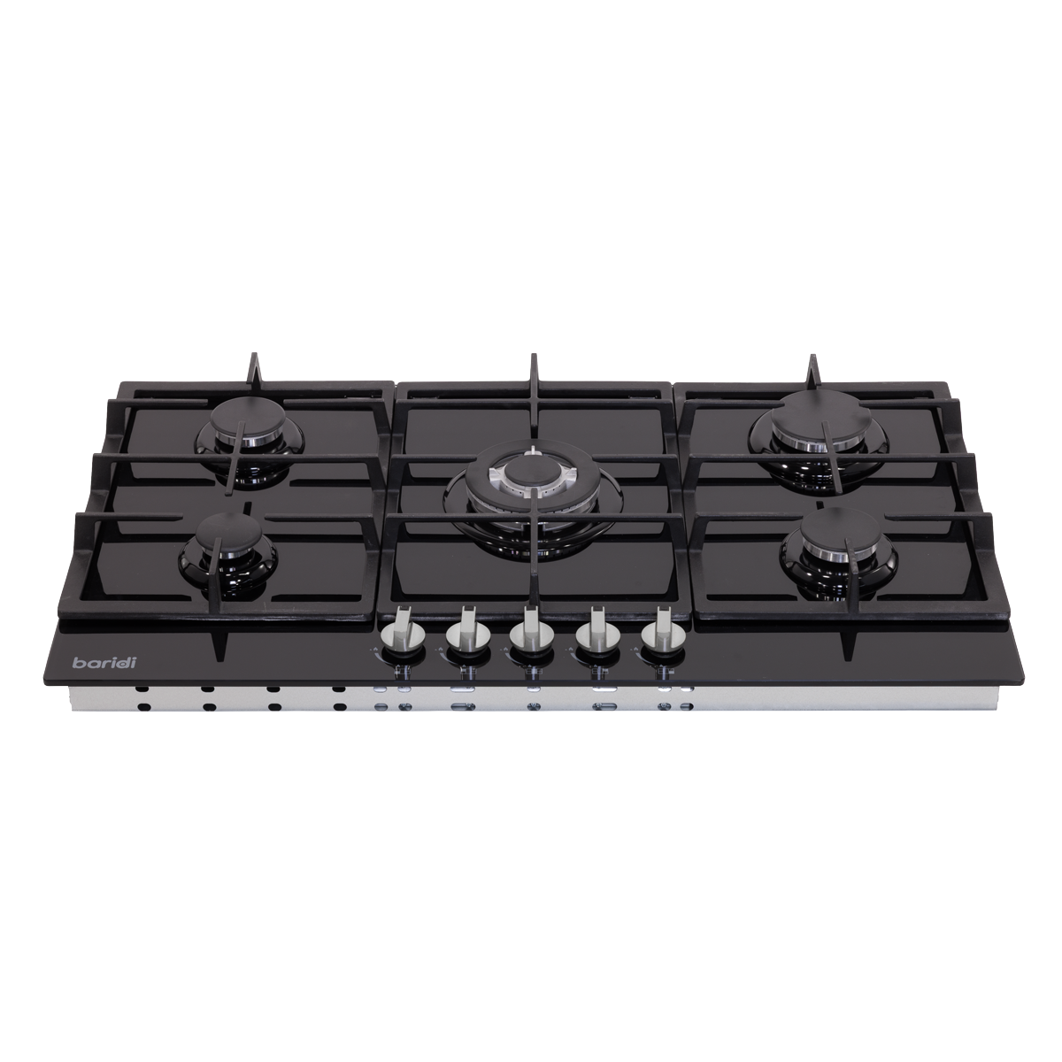 Baridi 90cm Gas Hob Black Glass with 5 Burners, Cast Iron Supports & Auto Ignition 11kW