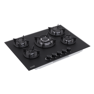 Baridi 70cm Gas Hob Matt Black with 5 Burners, Cast Iron Supports & Auto Ignition 10.4kW