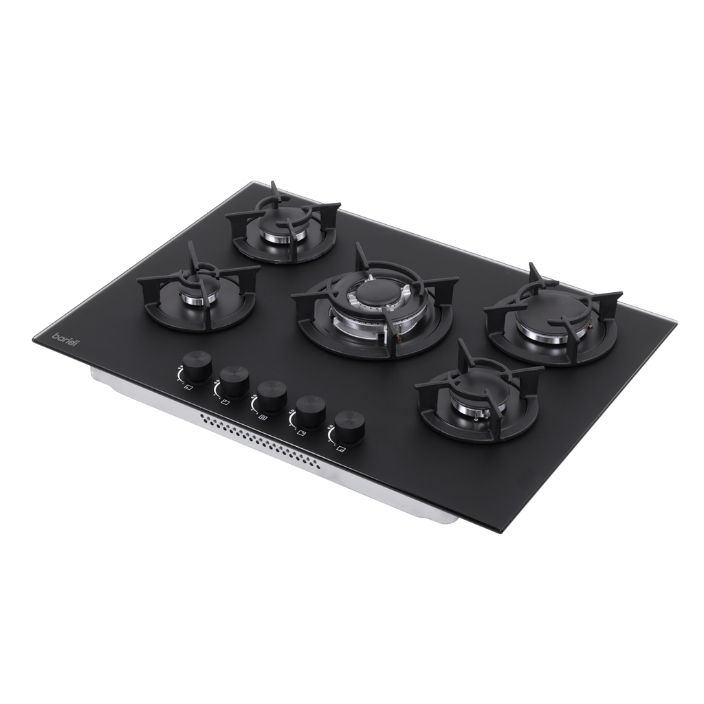 Baridi 70cm Gas Hob Matt Black with 5 Burners, Cast Iron Supports & Auto Ignition 10.4kW