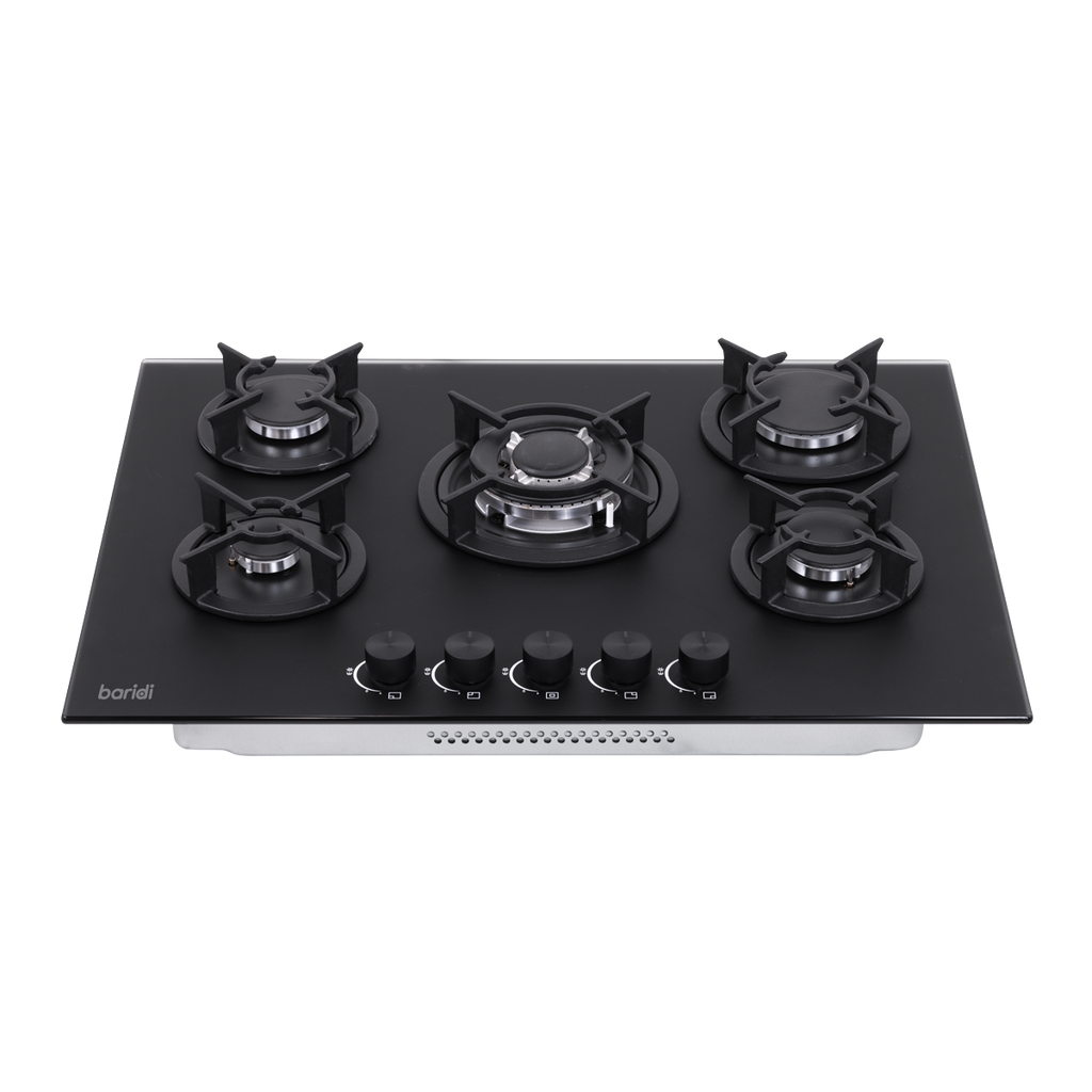 Baridi 70cm Gas Hob Matt Black with 5 Burners, Cast Iron Supports & Auto Ignition 10.4kW