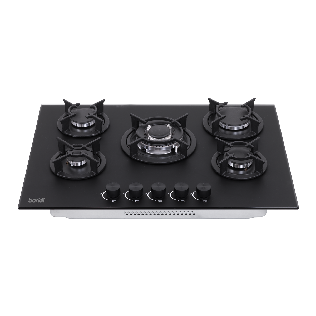 Baridi 70cm Gas Hob Matt Black with 5 Burners, Cast Iron Supports & Auto Ignition 10.4kW