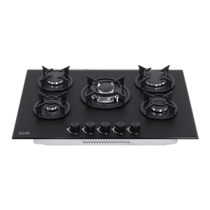 Baridi 70cm Gas Hob Matt Black with 5 Burners, Cast Iron Supports & Auto Ignition 10.4kW