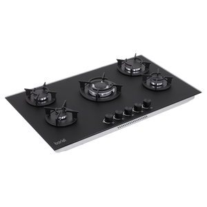 Baridi 90cm Gas Hob Matt Black 5 Burners Cast Iron Supports & Auto Ignition 10.4kW