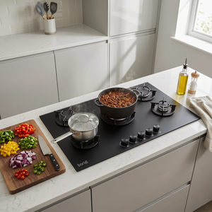 Baridi 90cm Gas Hob Matt Black 5 Burners Cast Iron Supports & Auto Ignition 10.4kW