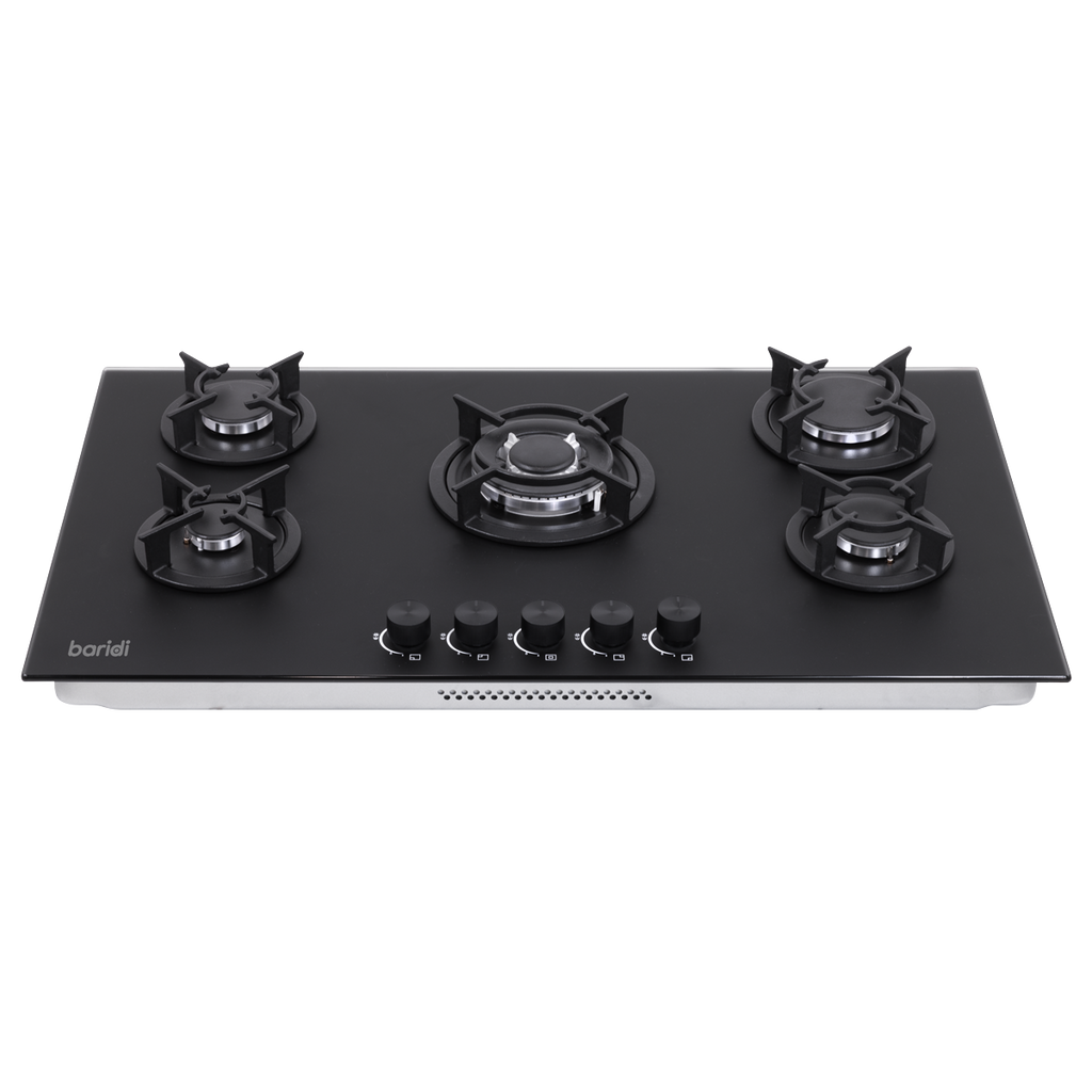 Baridi 90cm Gas Hob Matt Black 5 Burners Cast Iron Supports & Auto Ignition 10.4kW