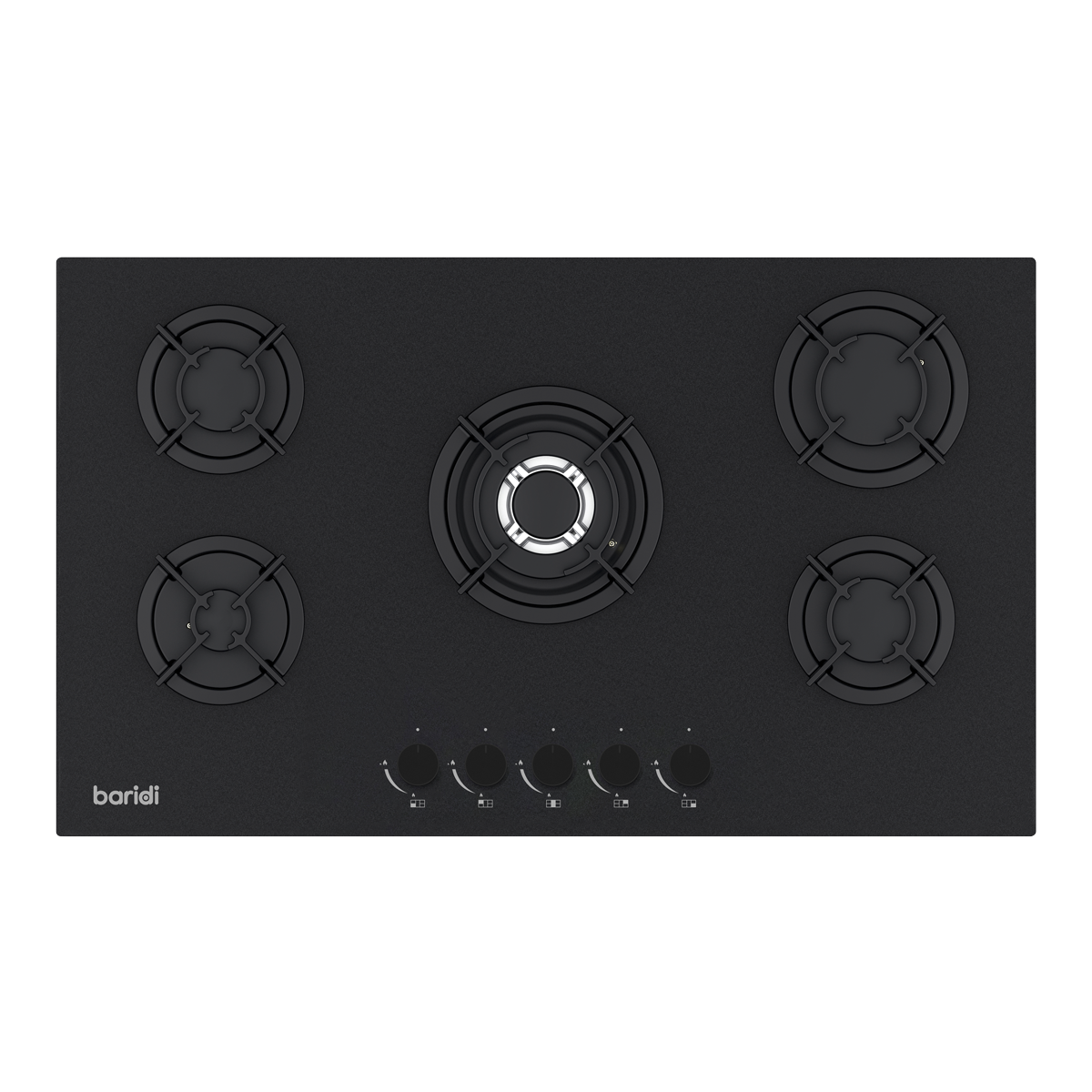 Baridi 90cm Gas Hob Matt Black 5 Burners Cast Iron Supports & Auto Ignition 10.4kW