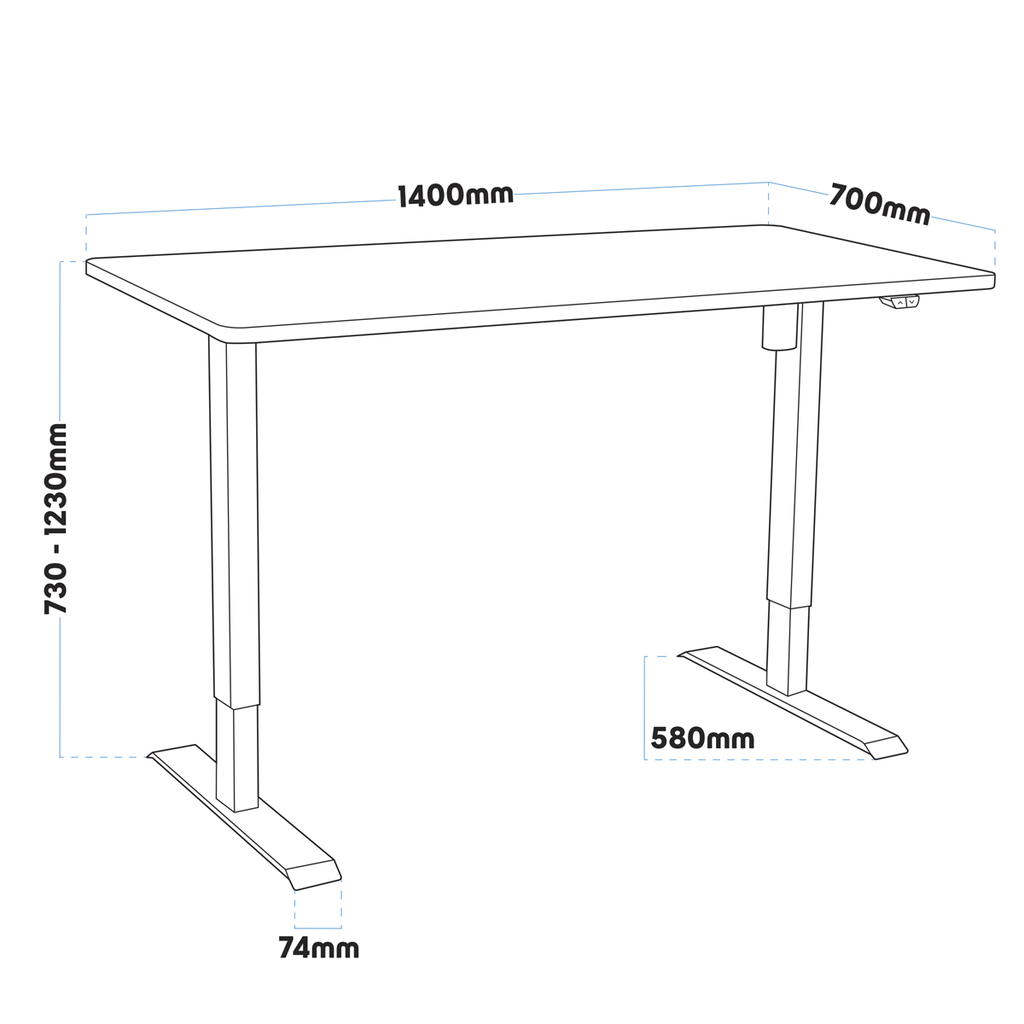 Dellonda Single Motor Height-Adjustable Desk, 140 x 70cm, Black Desktop (DH38)