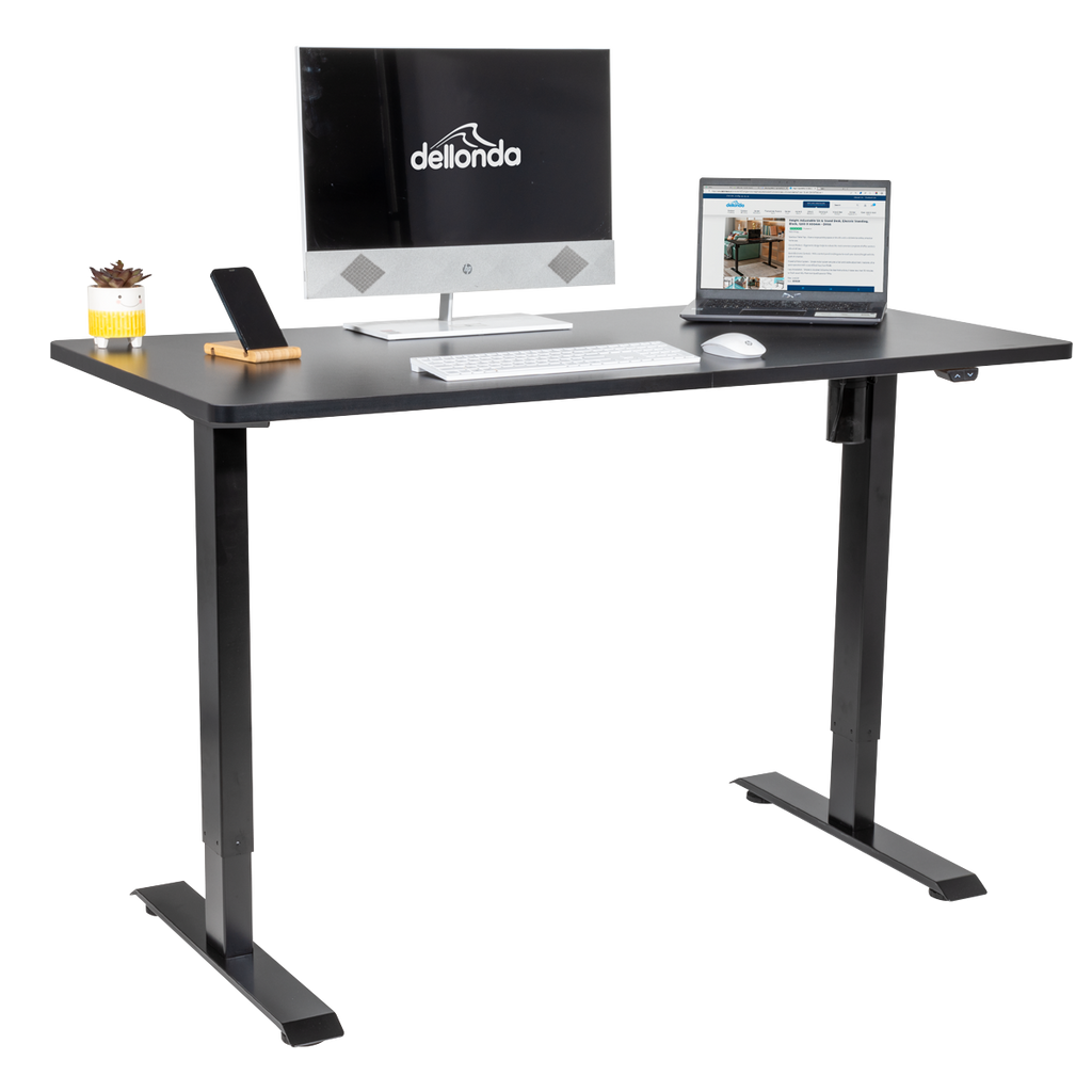 Dellonda Single Motor Height-Adjustable Desk, 140 x 70cm, Black Desktop (DH38)