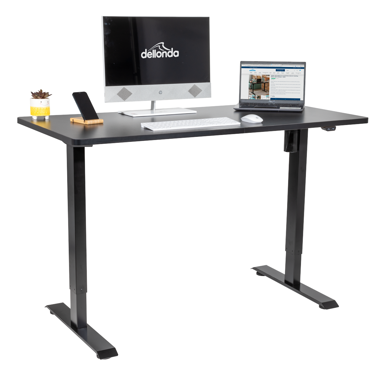 Dellonda Single Motor Height-Adjustable Desk, 140 x 70cm, Black Desktop (DH38)