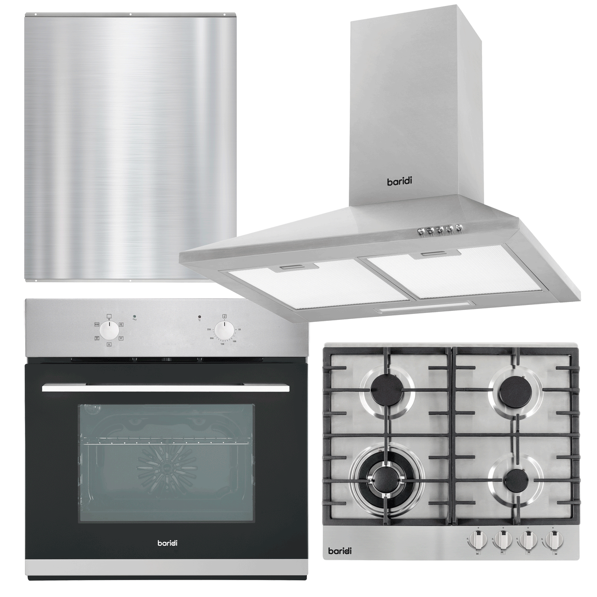 Baridi Chimney Cooker Hood, Oven, Gas Hob & Splashback 60cm (DH390)